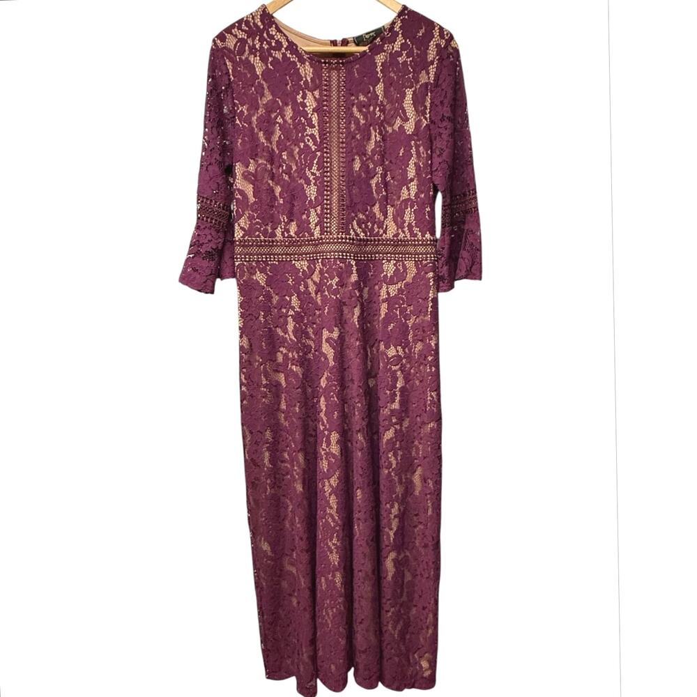 MissMay Burgundy Floral Lace Maxi Dress Size XL Lined Cocktail Wedding Formal